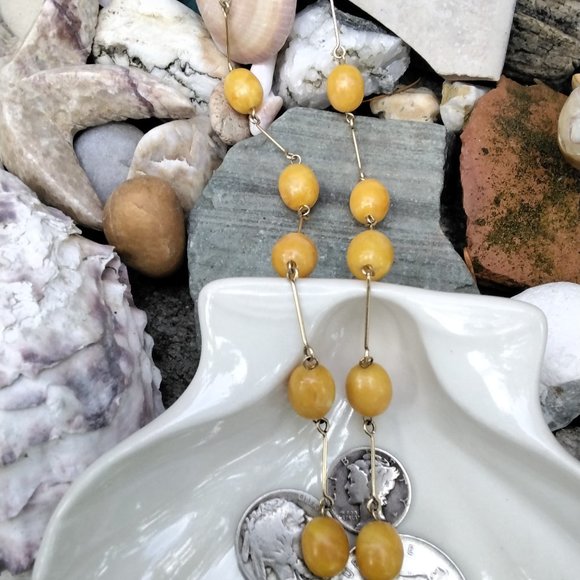 1920's 12kt Gold Fill & Egg Yolk Amber Necklace - Picture 6 of 7
